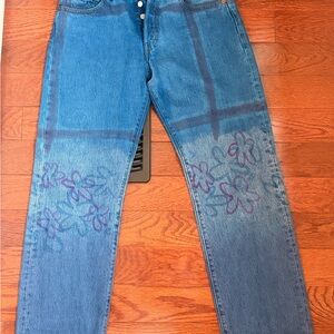 Collina Strada x Levi’s Blue Jeans with Purple Floral Design